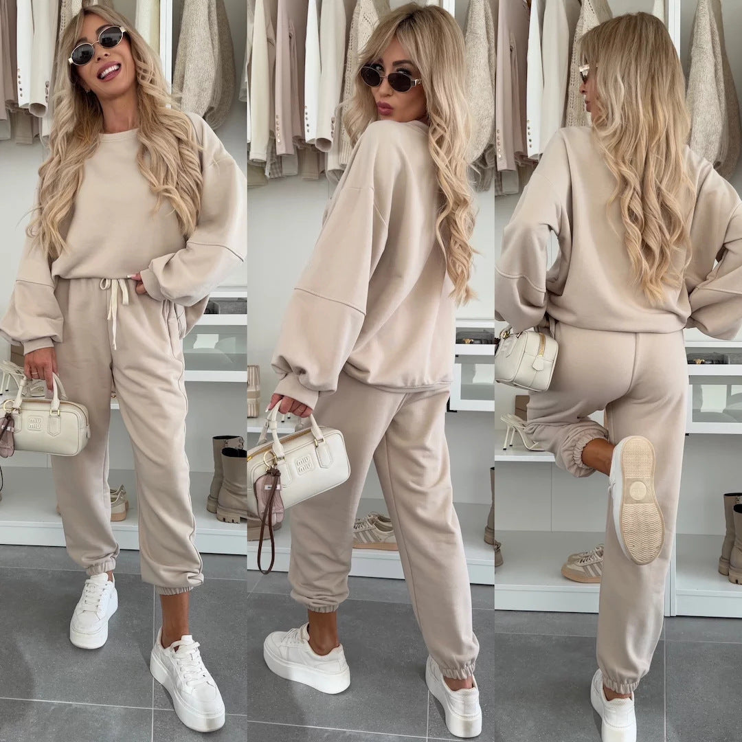 Damen Oversized Loungewear-Set aus weich angerautem Sweat mit Kordelzug-Jogginghose und relaxed Pullover Drune