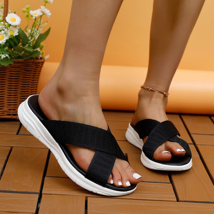 Damen Atmungsaktive und elegante Schlüpfsandalen mit Kreuzband-Wickeldesign Drune
