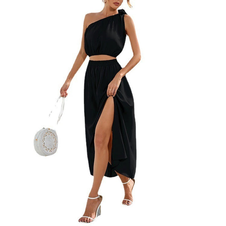 Damen Maxikleid mit einseitigem Träger und hohem Schlitz Drune