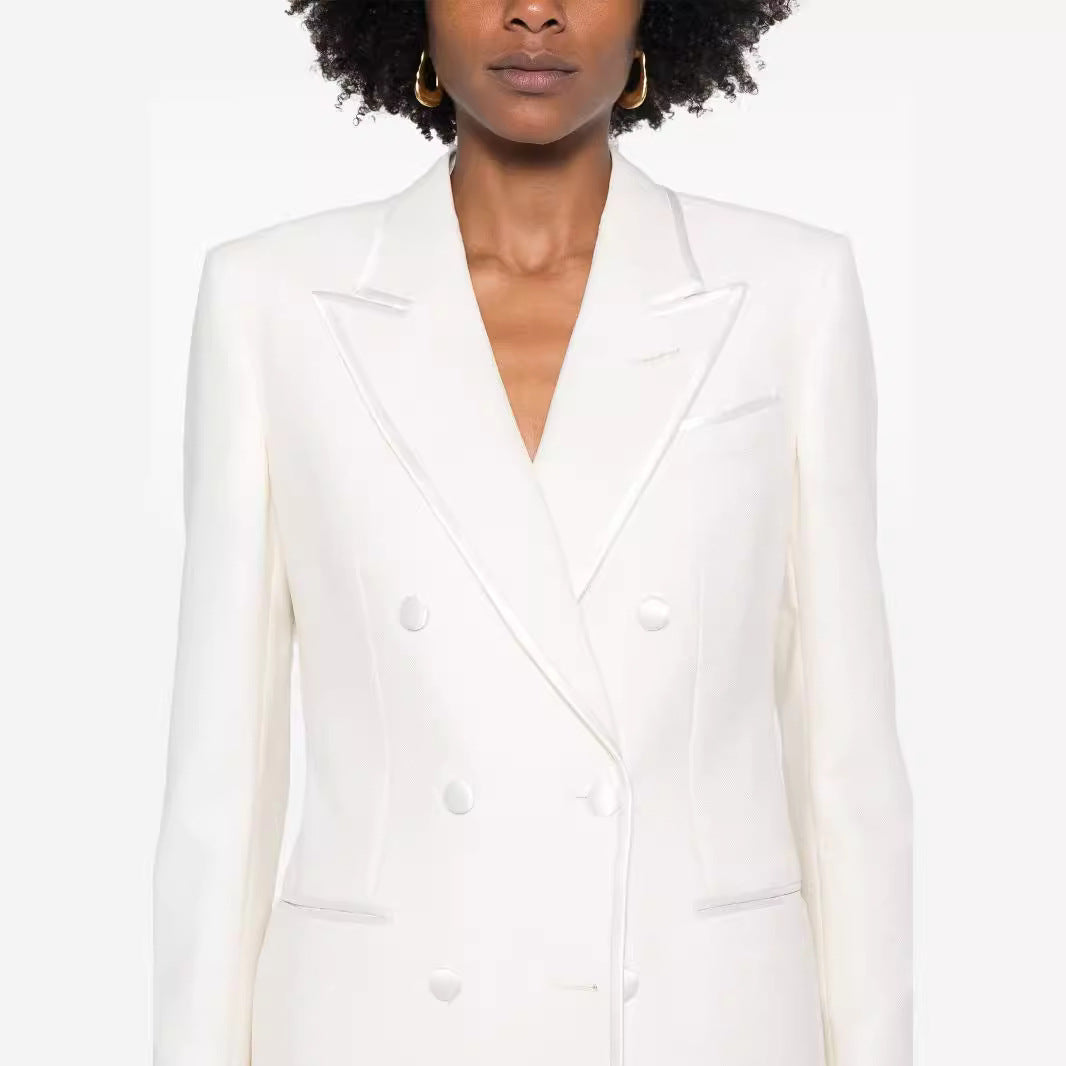Damen Doppelreihiges Longblazer‑Hosenanzug mit Marlene‑Weitbeinhose und schlanker Silhouette Drune