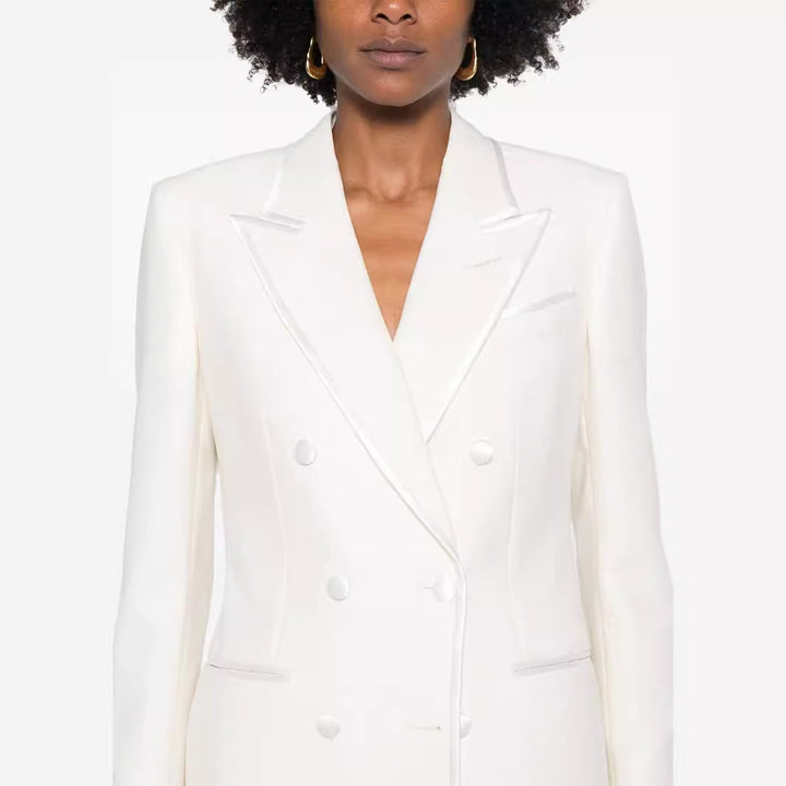 Damen Doppelreihiges Longblazer‑Hosenanzug mit Marlene‑Weitbeinhose und schlanker Silhouette Drune