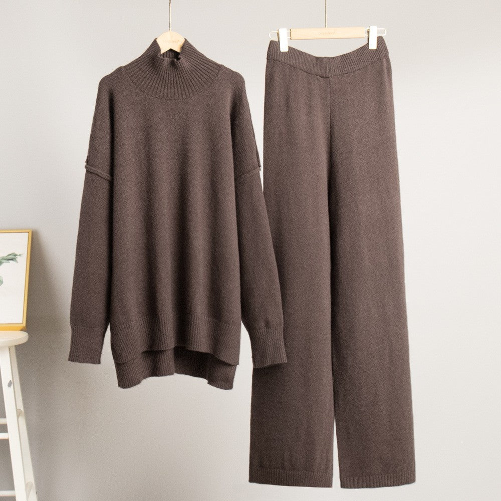 Damen Gemütliches Strick-Ensemble mit hohem Kragen Drune