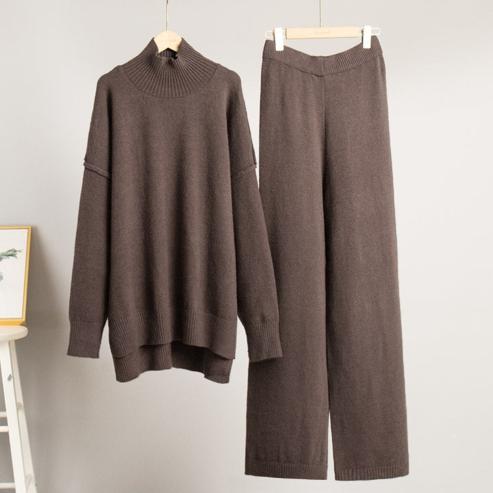 Damen Gemütliches Strick-Ensemble mit hohem Kragen Drune