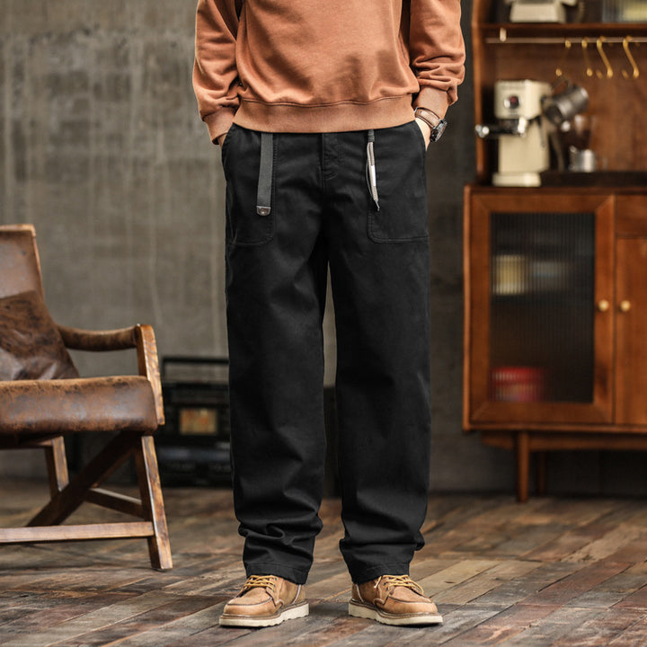 Herren Lockere Canvas-Cargohose mit Tunnelzugbund und aufgesetzten Fronttaschen Drune