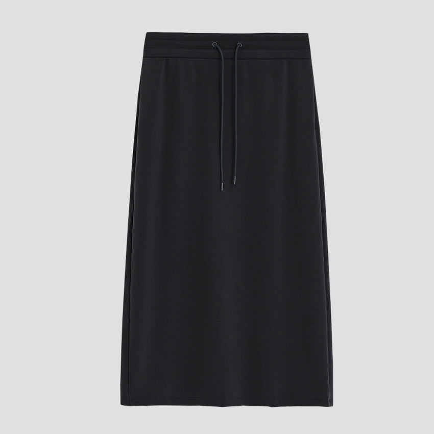 Damen Jersey-Midirock mit elastischem Tunnelzugbund und geradem Fall Drune
