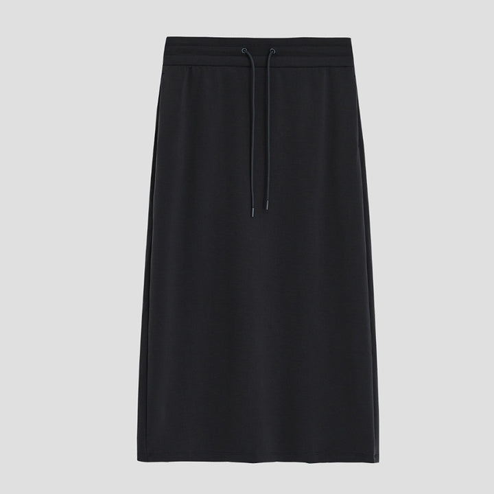 Damen Jersey-Midirock mit elastischem Tunnelzugbund und geradem Fall Drune