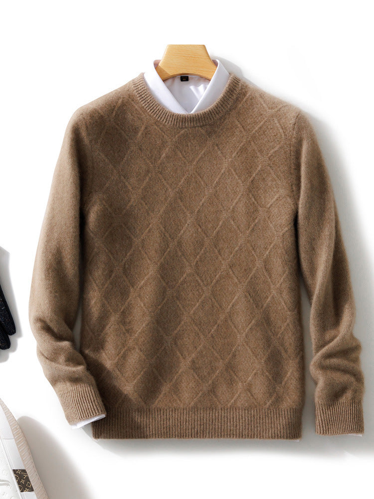 Herren Strukturierter Rauten‑Strickpullover mit Rundhalsausschnitt und kaschmirähnlicher Weichheit Drune