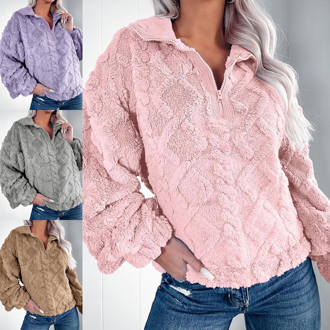 Damen Kuschelige Fleece-Pullover mit Reißverschluss und Wabenmuster Drune