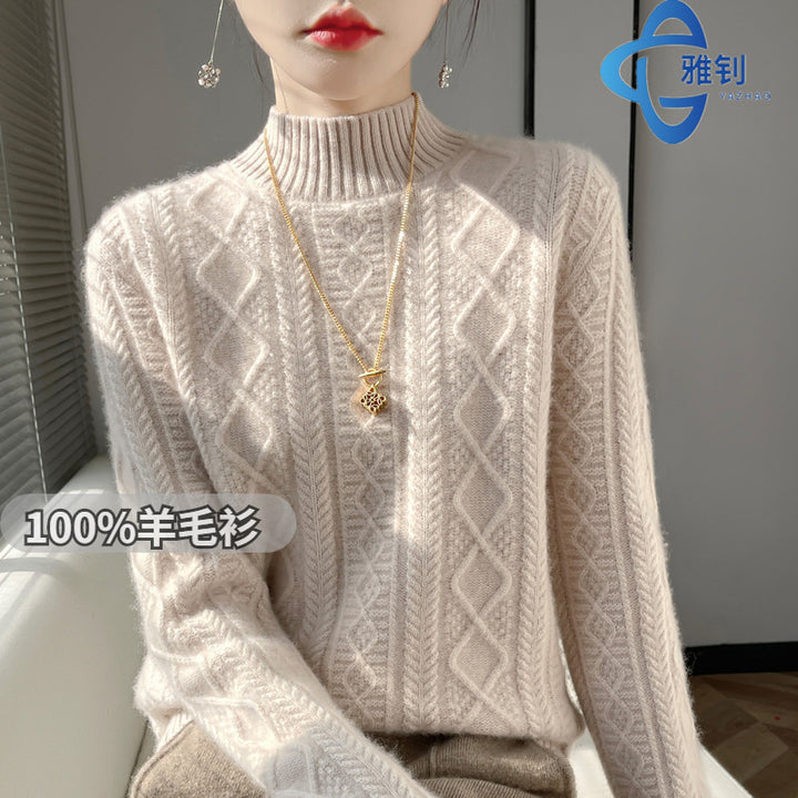 Damen Zopfmuster-Mockneckpullover mit feinem Ajour‑Detail und flauschiger Kaschmir‑Optik Drune