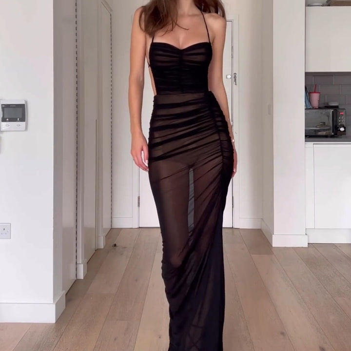 Damen verführerisches Wickelkleid mit tiefer Rückenpartie und Rüschendetails Drune