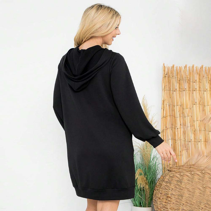 Damen Kapuzen‑Sweatkleid mit Ballonärmeln, Kordelzug und lässiger Oversize‑Passform Drune
