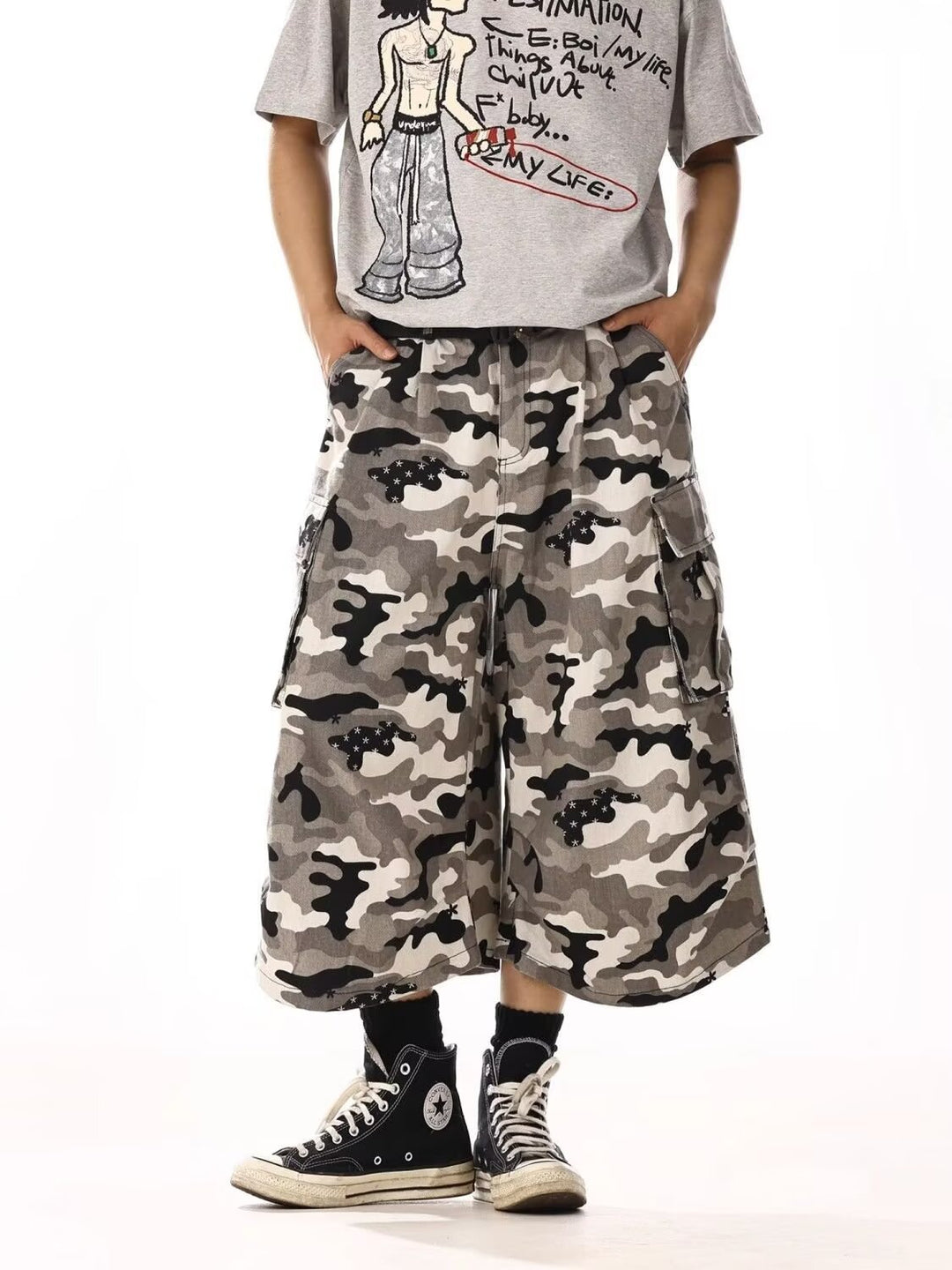 Herren Cargo-Shorts mit weitem Schnitt und Camouflage-Muster Drune