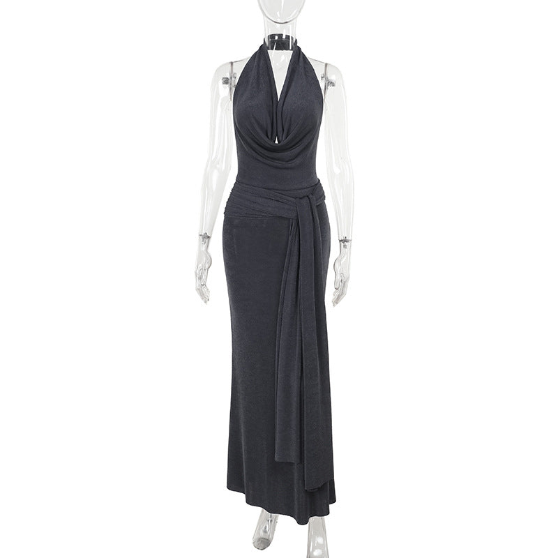 Damen elegantes Wickelkleid mit tiefem V-Ausschnitt und fließendem Schnitt Drune