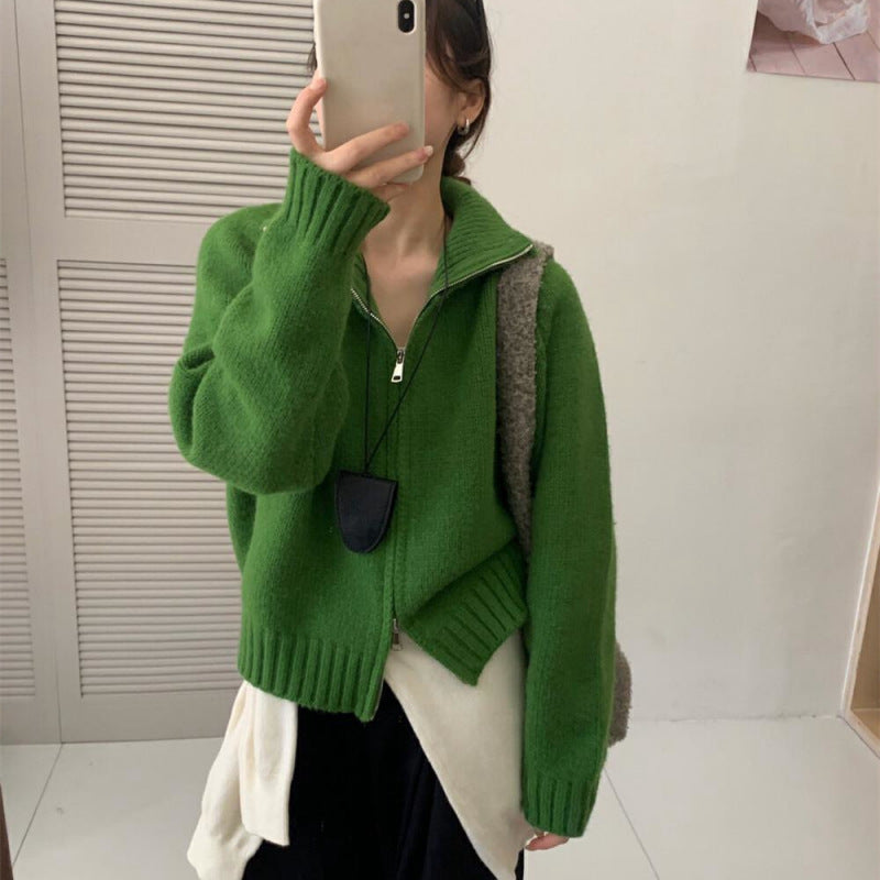 Damen Strickjacke mit hohen Kragen und praktischem Reißverschluss Drune