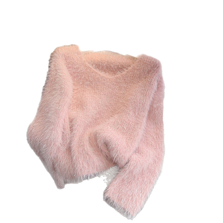 Damen Flauschiger Pullover mit tiefem Ausschnitt Drune