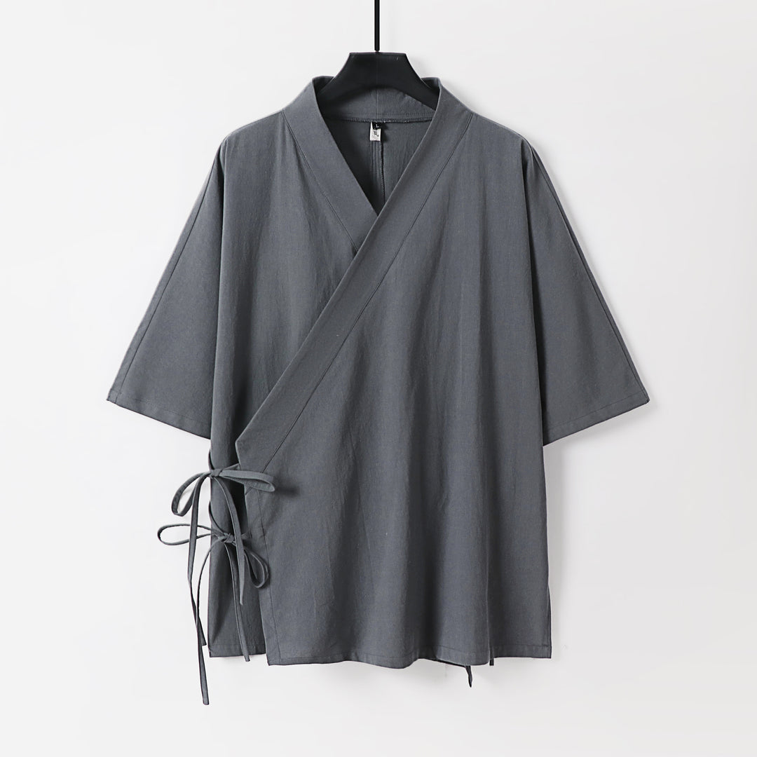 Damen Wickel-Kimono-Oberteil mit kurzen Ärmeln und Seitenschnürung Drune