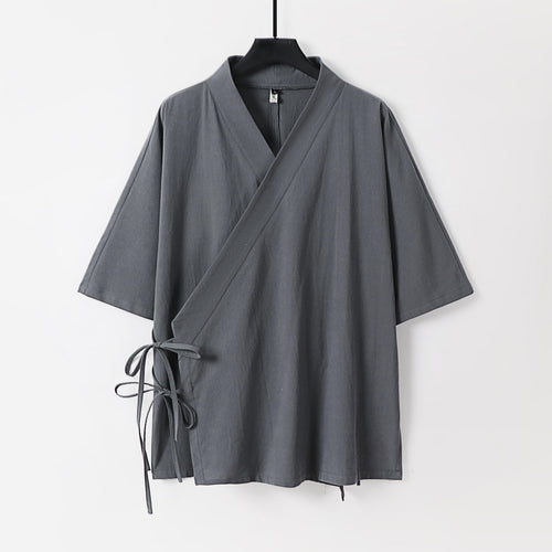 Damen Wickel-Kimono-Oberteil mit kurzen Ärmeln und Seitenschnürung Drune