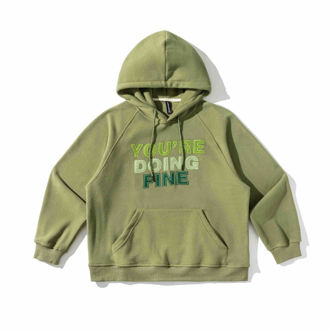 Unisex Weit geschnittener Fleece-Kapuzenpullover mit Statement-Stickerei Drune