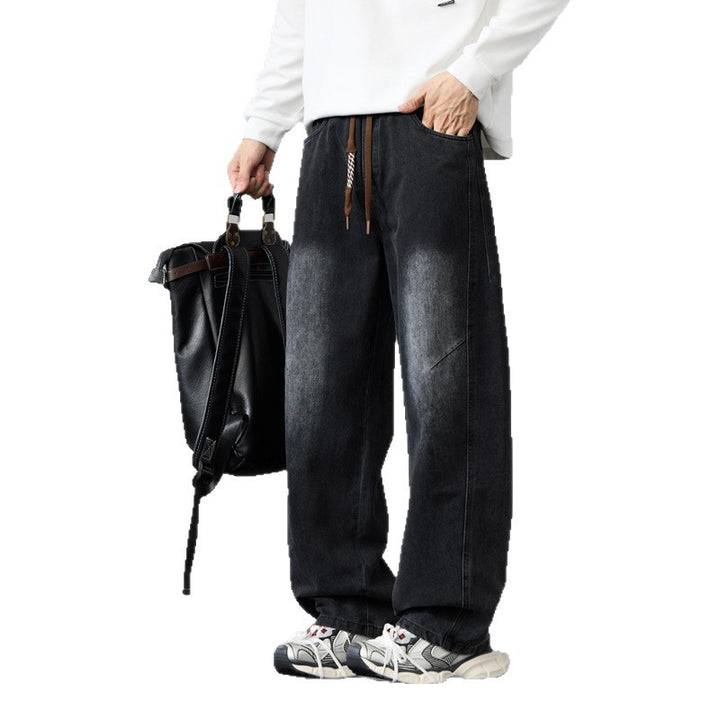 Herren Baggy-Denimhose mit Tunnelzug und Used-Wash-Details Drune