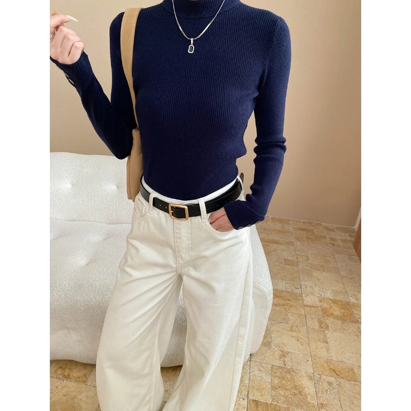 Damen figurbetontes Langarmshirt aus feinem Rippstrick Drune