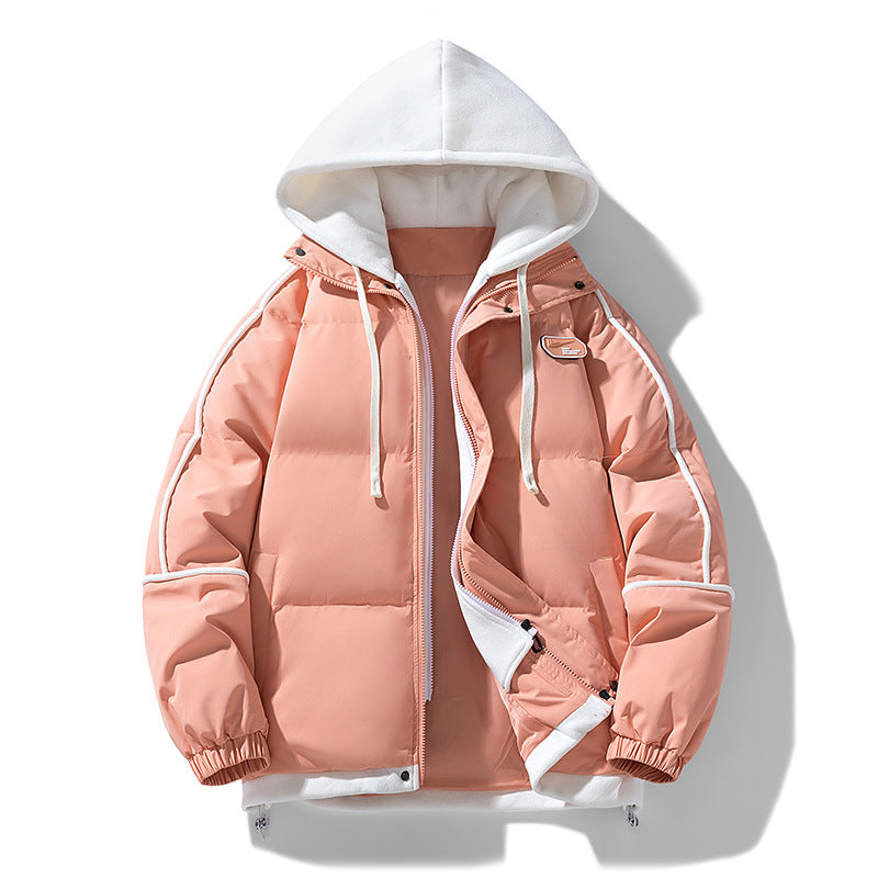 Damen Kurz geschnittene Steppjacke mit kontrastierender Fleece‑Kapuze und Kordelzug Drune