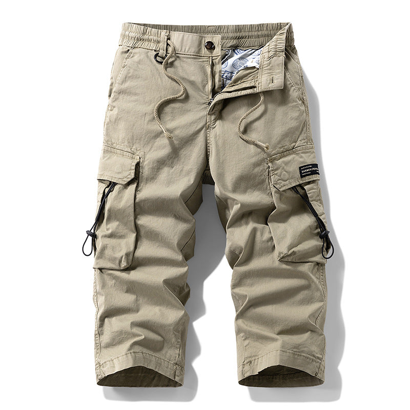 Herren knielange Cargo-Hose mit elastischem Komfortbund, Tunnelzug und Multifachtaschen Drune