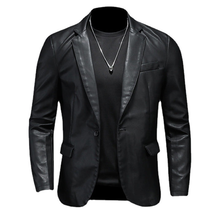 Herren Lederblazer im Slim-Fit mit Reverskragen und kontrastierenden Ledereinsätzen Drune