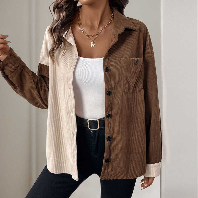 Damen Modische Kordjacke mit Kontrastdetails Drune