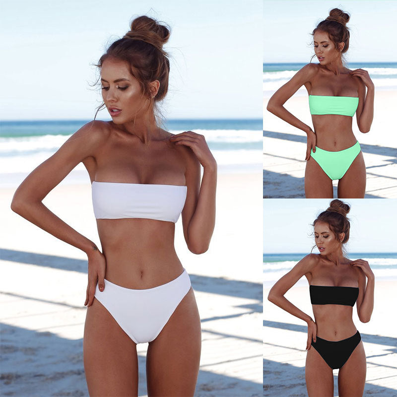 Damen Bandeau-Bikini-Set mit hohem Beinausschnitt und Bindedetails Drune