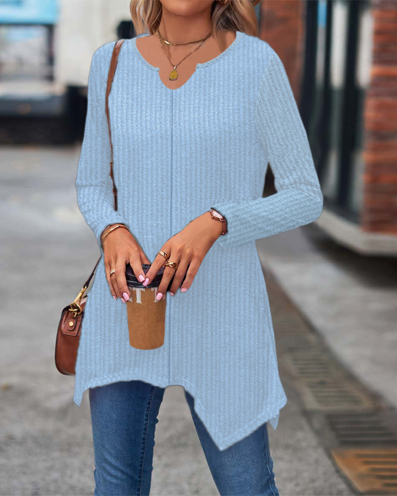 Damen Ripp Longsleeve Tunika mit asymmetrischem Saum Drune