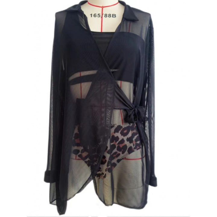 Damen Strandüberwurf mit elegantem Wickeldetail und transparentem Stoff Drune