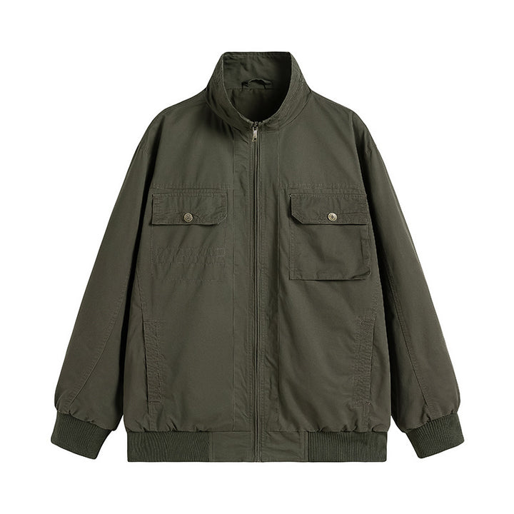 Herren Locker geschnittene Canvas-Überwurfjacke mit Stehkragen und aufgesetzten Pattentaschen Drune