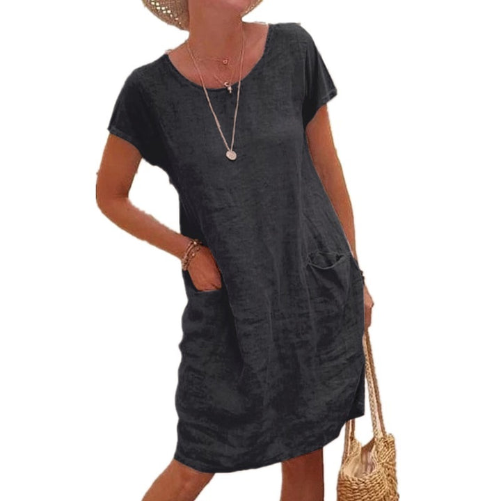 Damen lässiges Leinenkleid mit praktischen Taschen Drune