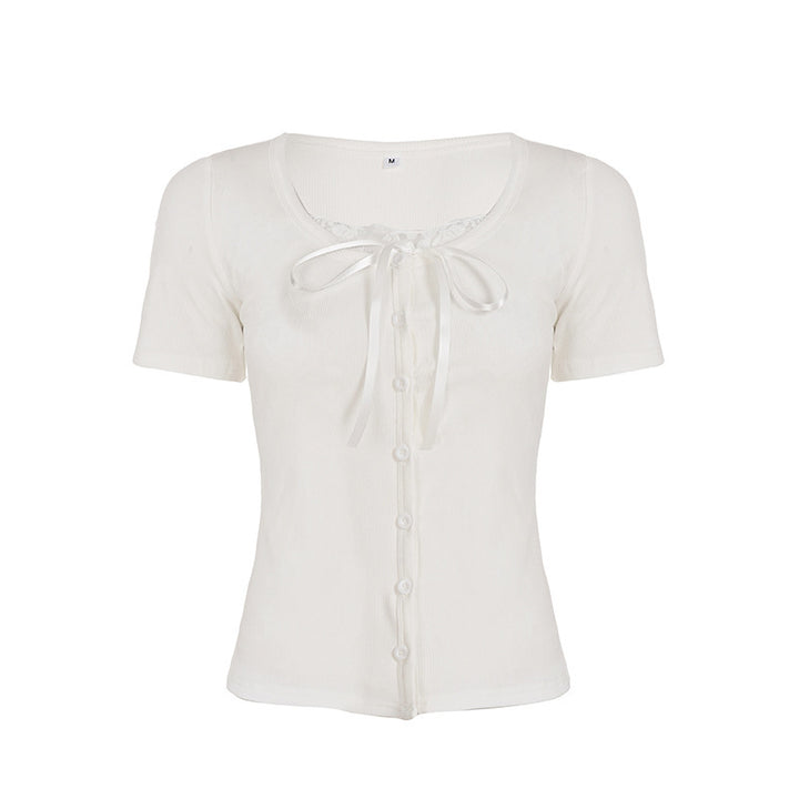 Damen Spitzen-Oberteil mit schulterfreiem Design und eleganter Schnürung Drune