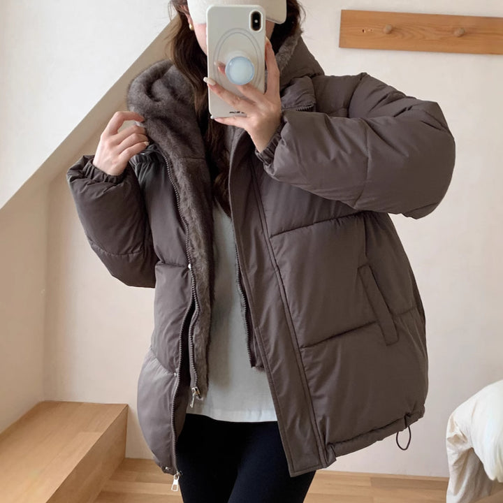 Damen Modische Pufferjacke mit abnehmbarem Kunstfellkragen und praktischen Taschen Drune