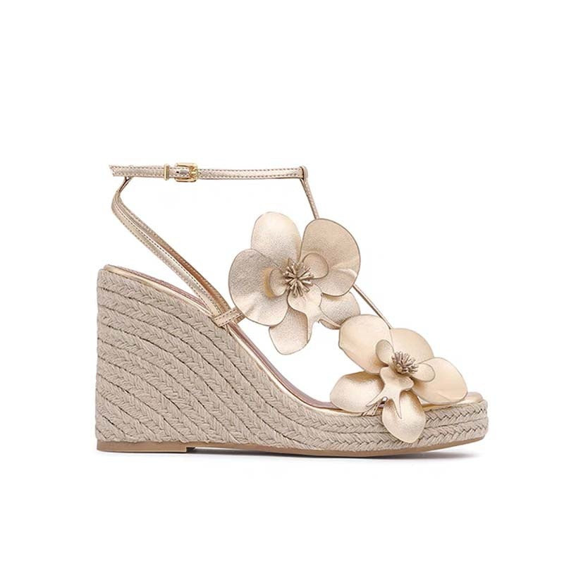 Damen Blumenschmuck Keilsandalen Drune