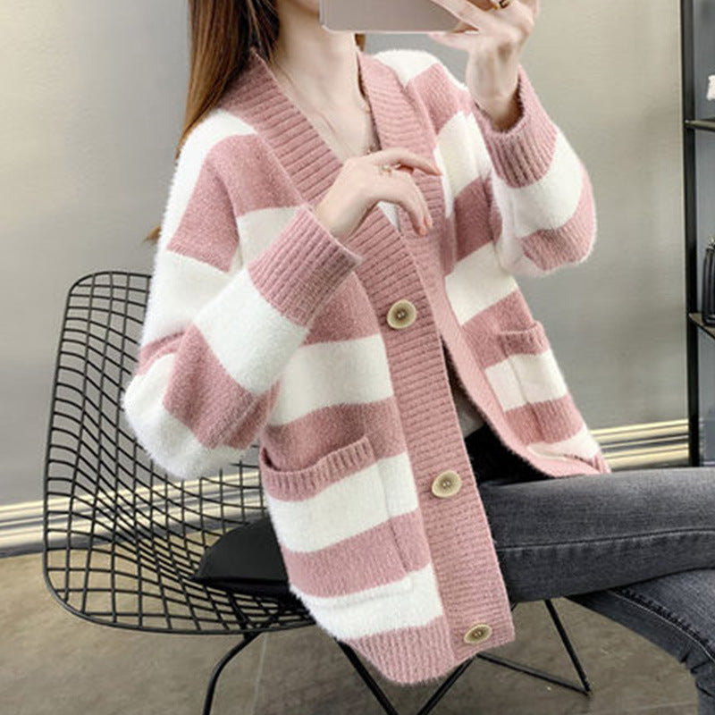 Damen Strickcardigan mit Taschen und Knopf Drune