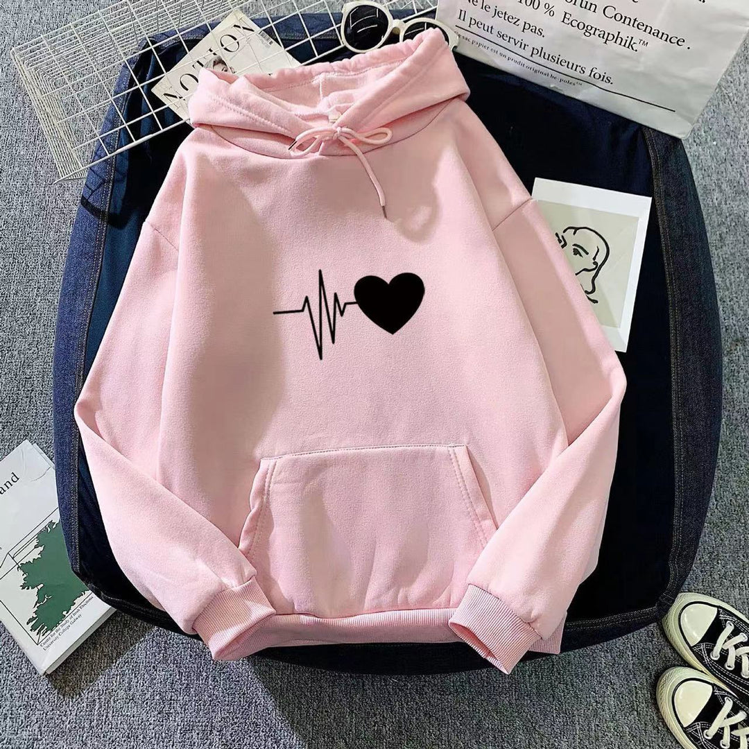 Damen Kapuzenpullover mit Herzschlagmotiv Drune