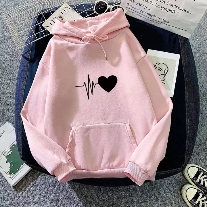 Damen Kapuzenpullover mit Herzschlagmotiv Drune