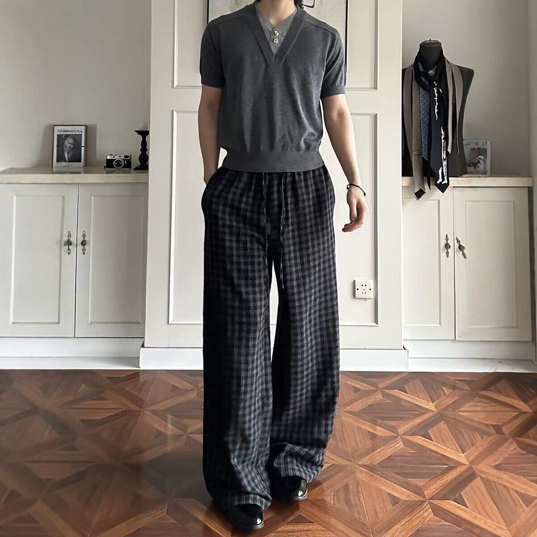Herren Lässige Karierte Freizeithose Drune