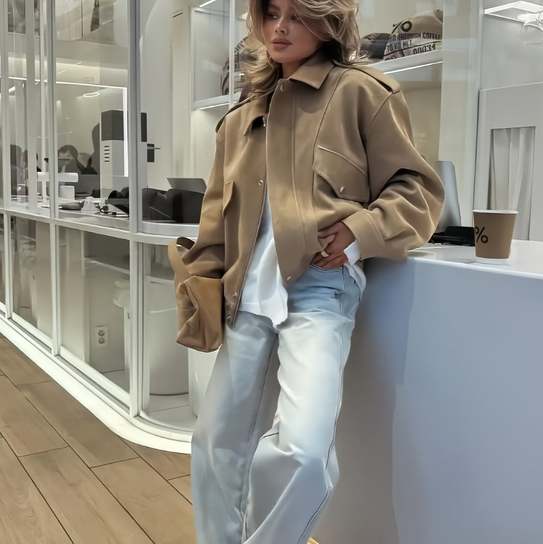 Damen modische Oversized-Jacke mit lässigem Schnitt und praktischen Taschen Drune
