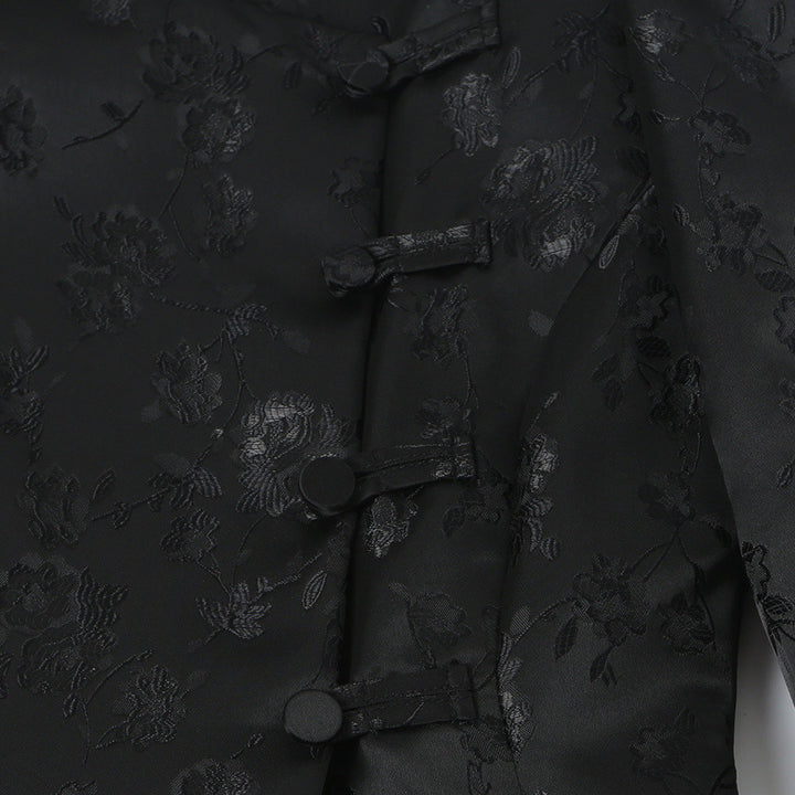 Damen Taillierte Jacquard-Blazerjacke mit Mandarinkragen und Zierknotenverschluss Drune