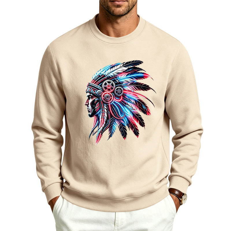 Herren Sweatshirt mit detailreichem Federschmuck-Print Drune