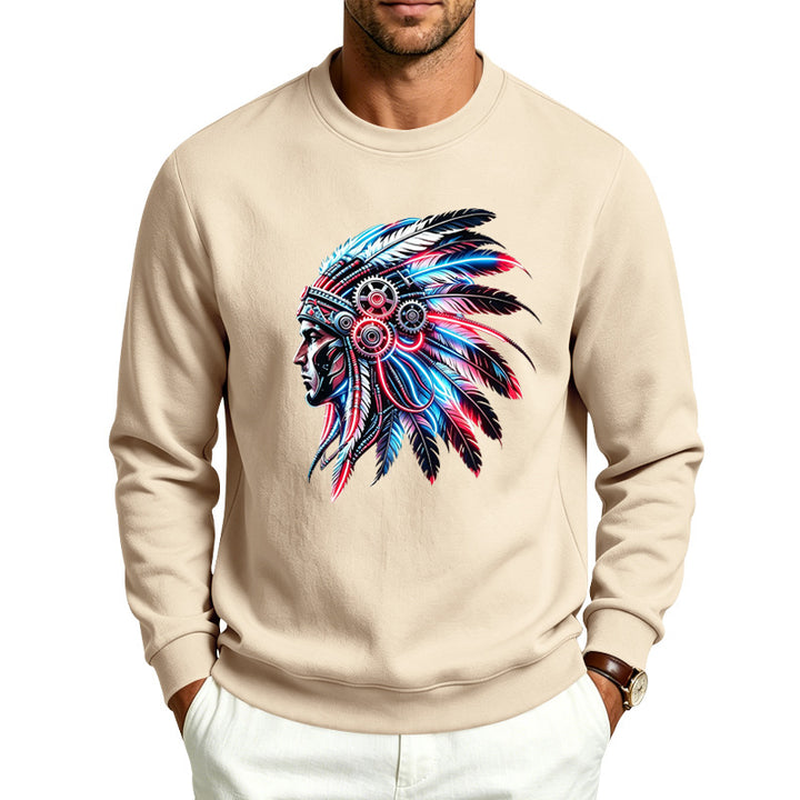 Herren Sweatshirt mit detailreichem Federschmuck-Print Drune