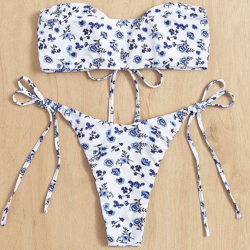 Damen Bandeau-Bikini mit verspieltem Blumendesign Drune