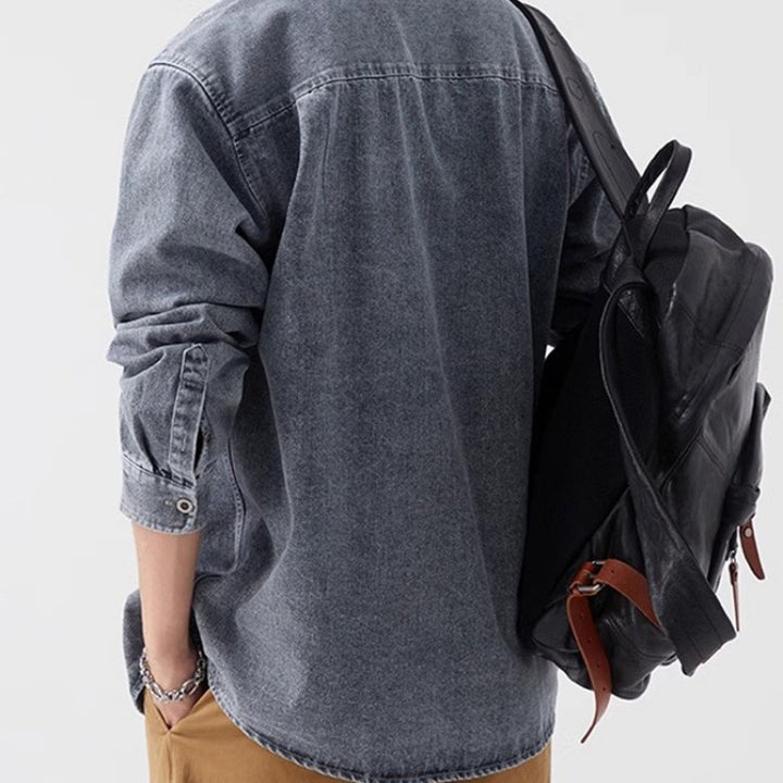 Herren lässige Denim-Hemdjacke mit aufgesetzter Tasche Drune