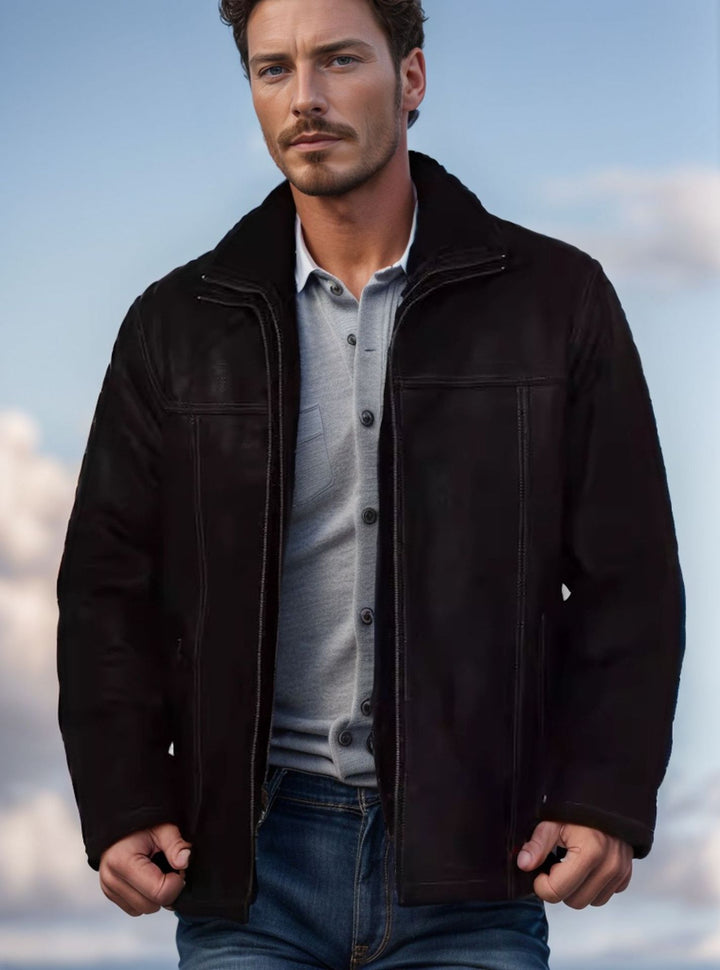 Herren Pilotenjacke mit wärmendem Teddyfutter und markanten Ziernähten Drune