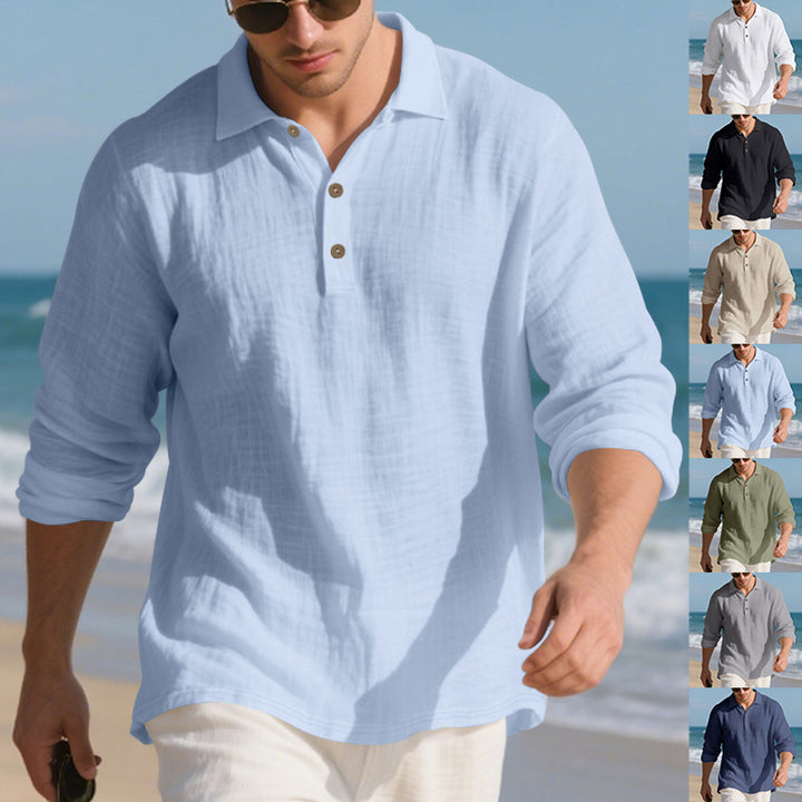 Herren lässiges Langarm-Polohemd mit Knopfleiste und atmungsaktivem Stoff Drune
