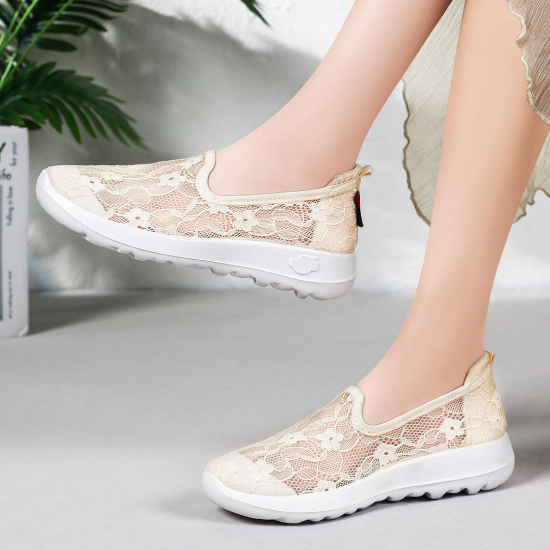 Damen Elegante und bequeme Slip-On Sneakers mit Spitzenoberfläche Drune