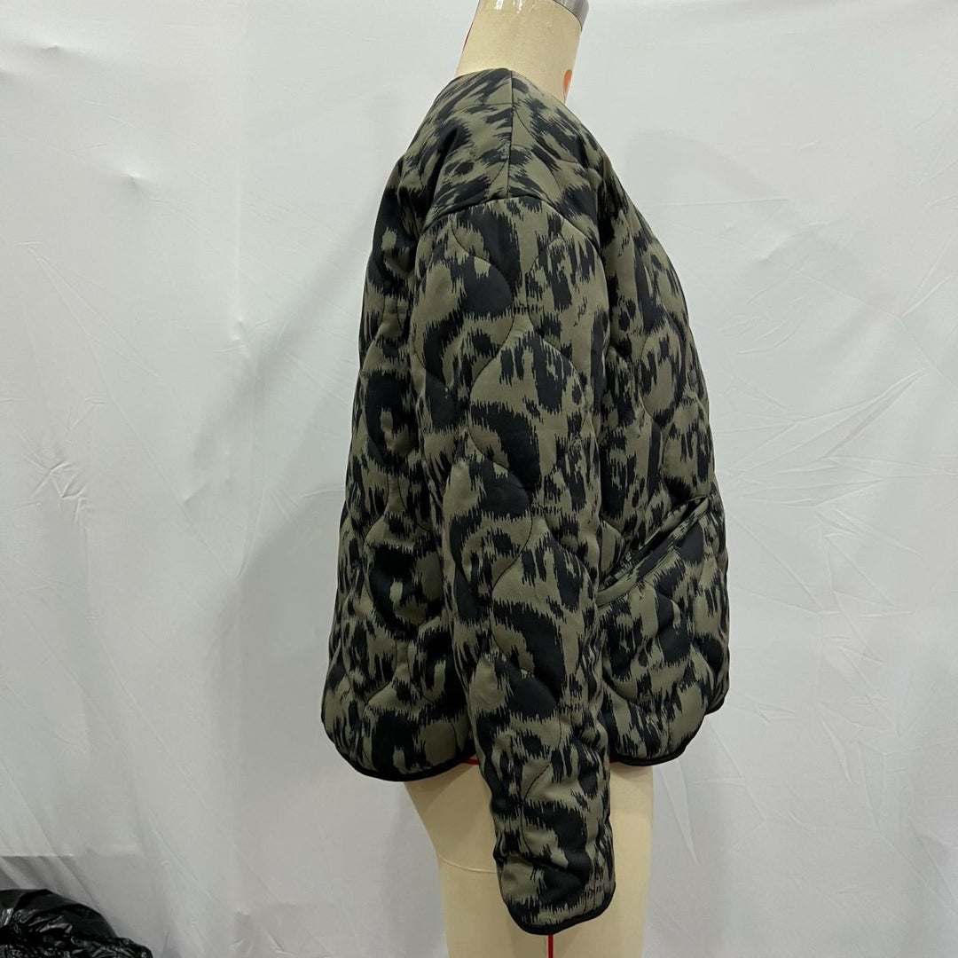 Damen nan gesteppte Ikat-Print Steppjacke mit Rundhalsausschnitt, kontrastpaspel und aufgesetzten Taschen Drune